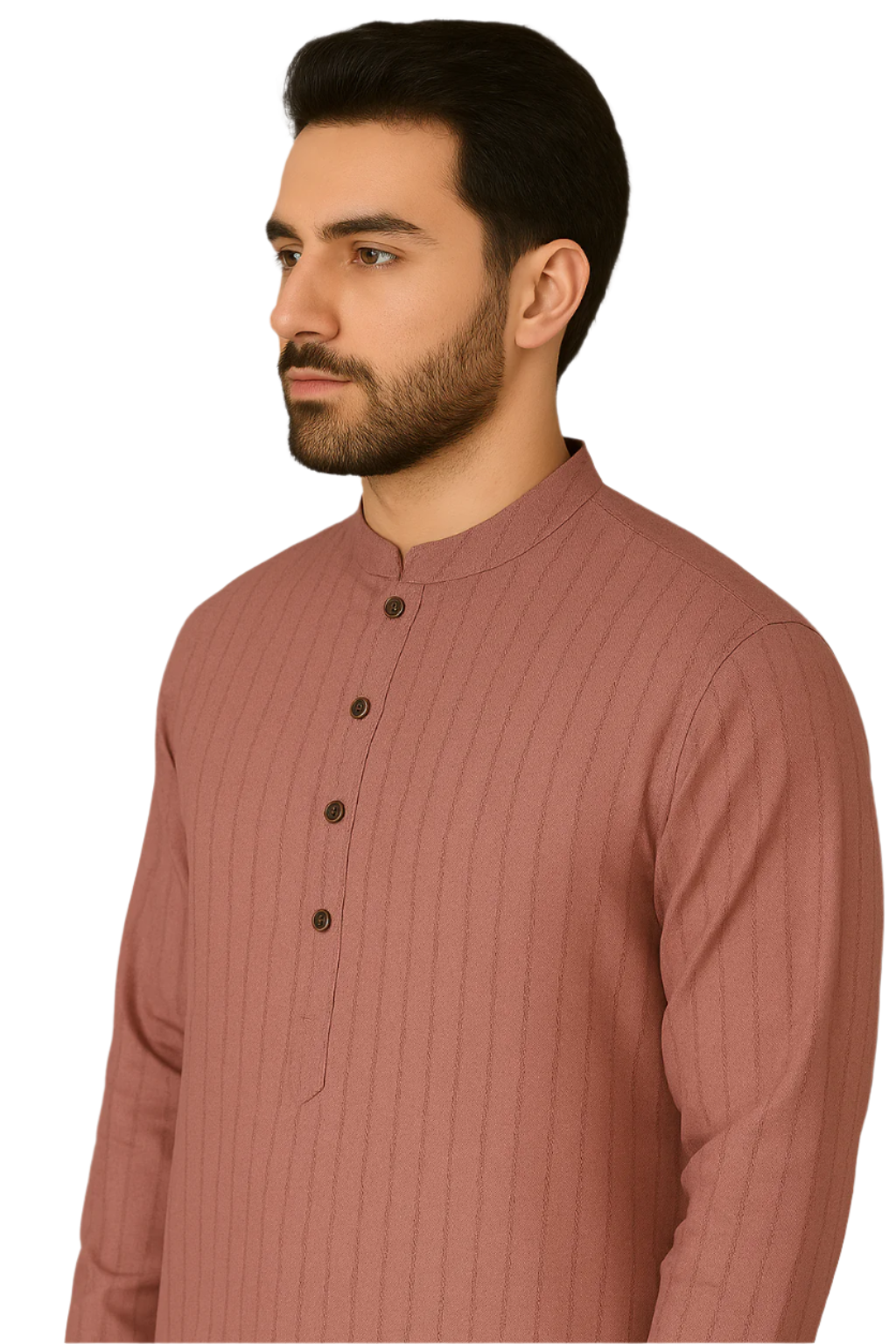Dusty Rose Textured Knee-Length Kurta with White Pajama