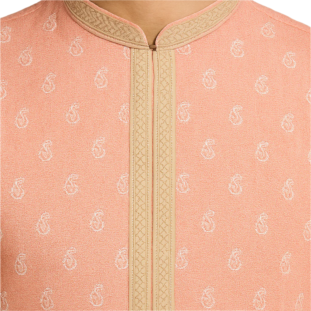 Peach Jacquard Kurta with Subtle Embroidery