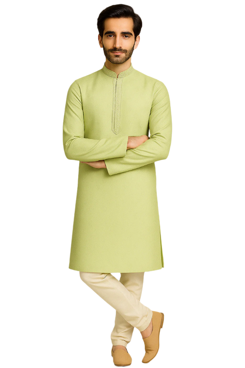 Light Pastel Green Jacquard Kurta with Subtle Embroidery