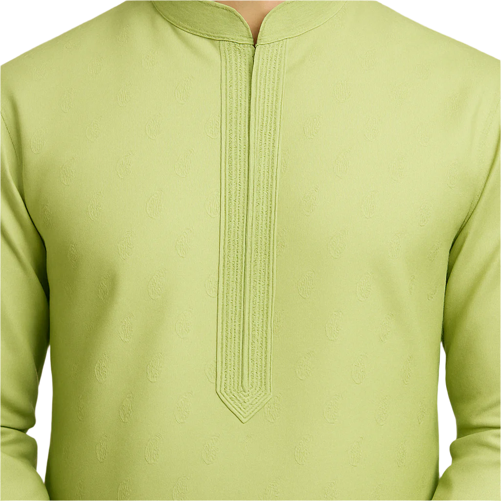 Light Pastel Green Jacquard Kurta with Subtle Embroidery
