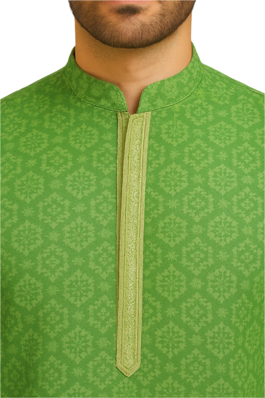 Pastel Green Jacquard Printed Kurta with Embroidered Placket