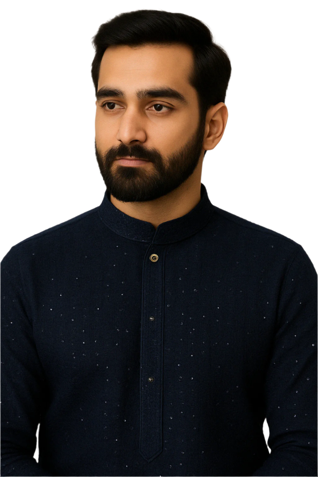 Navy Blue Self-Textured Kurta with White Pajama