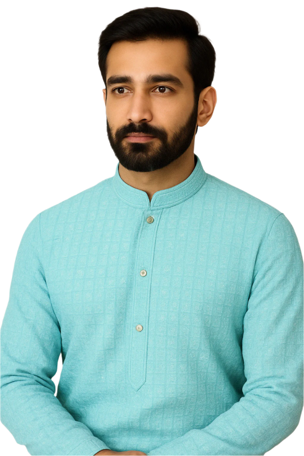 Sky Blue Self-Textured Kurta with White Pajama