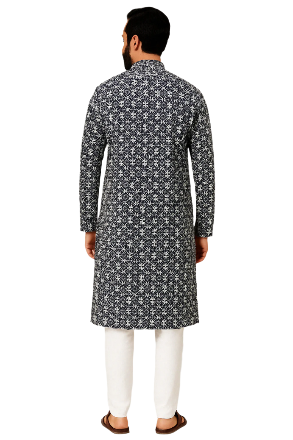 Navy Blue Embroidered Kurta with White Pajama