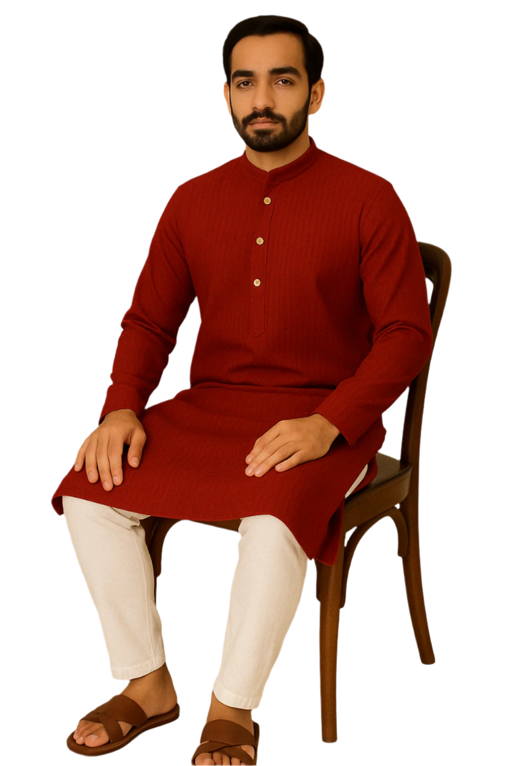 Classic Red Striped Kurta with White Pajama