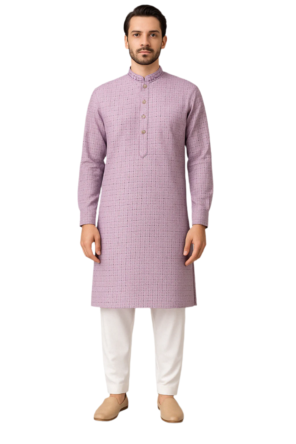 Lavender Jacquard Kurta with White Pajama