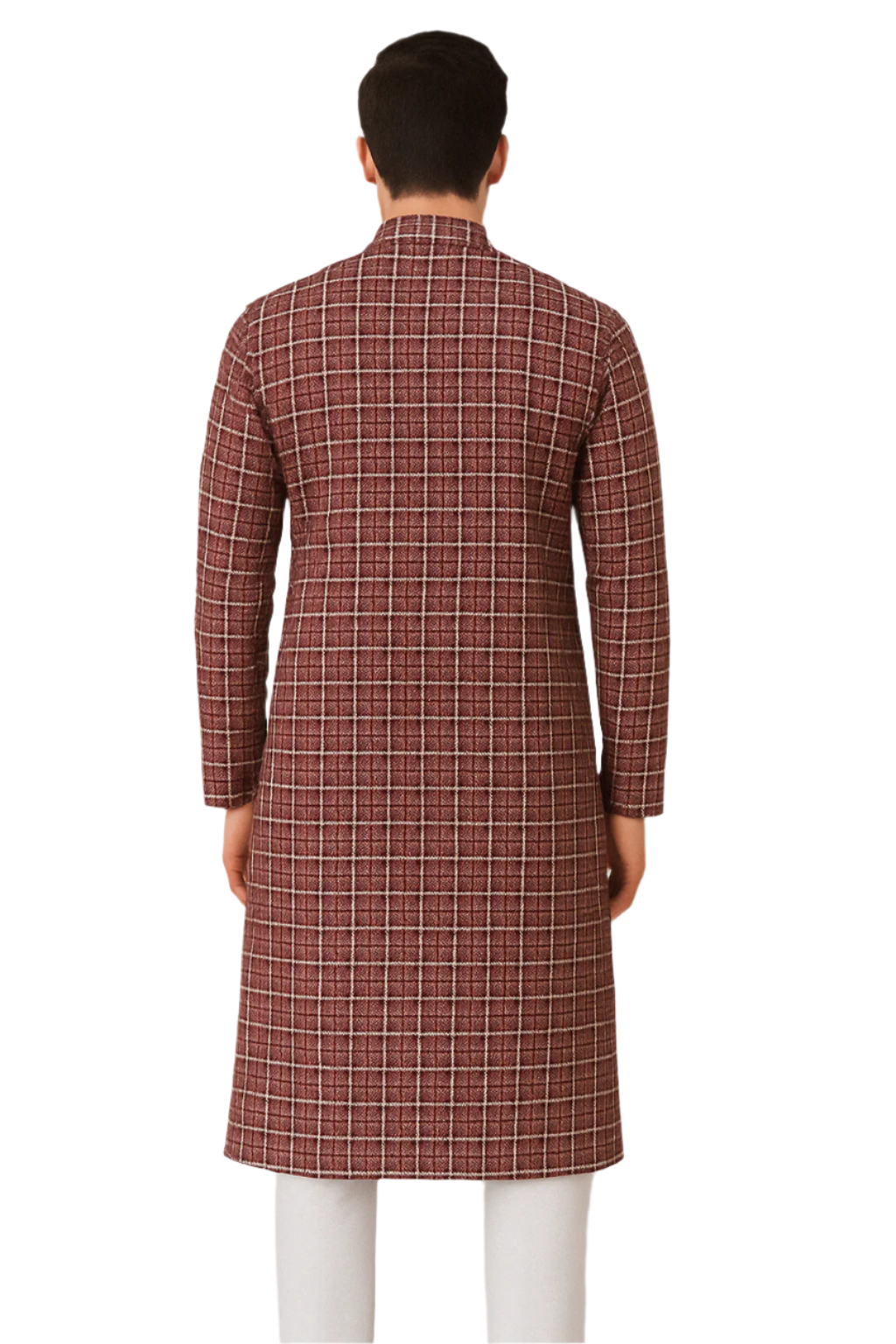 Maroon Block Print Kurta with White Pajama