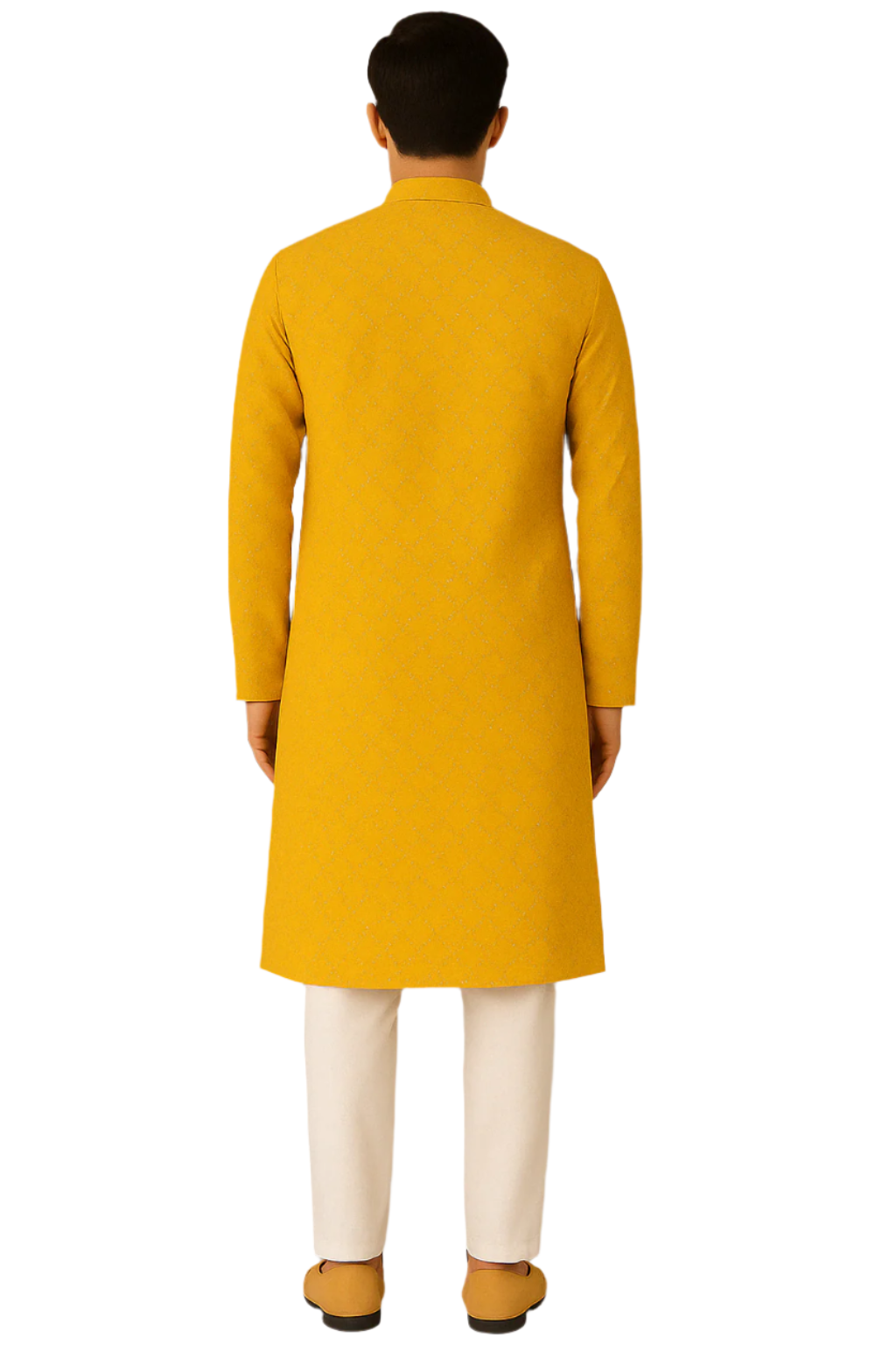 Mustard Yellow Embroidered Kurta with White Pajama