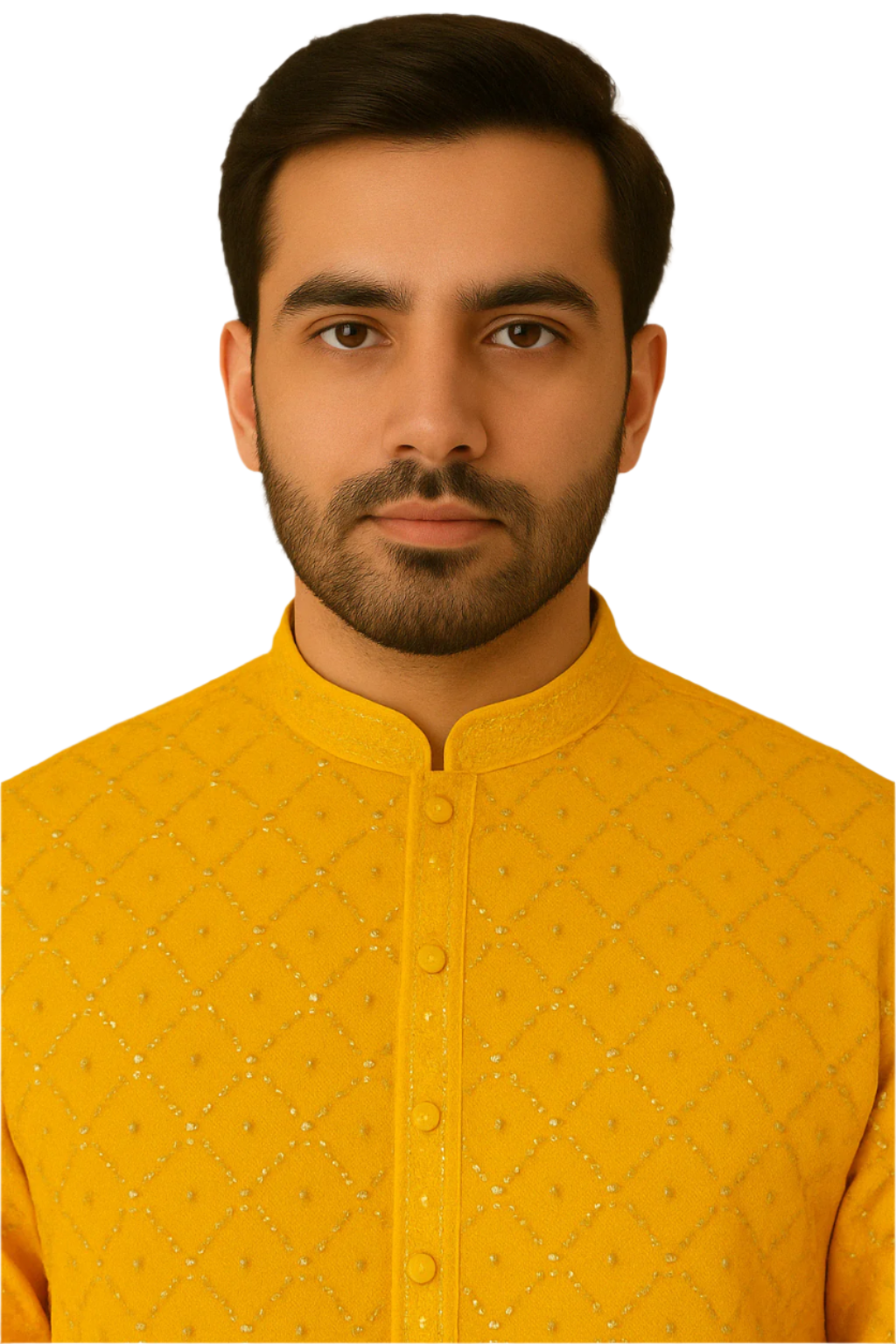 Mustard Yellow Embroidered Kurta with White Pajama