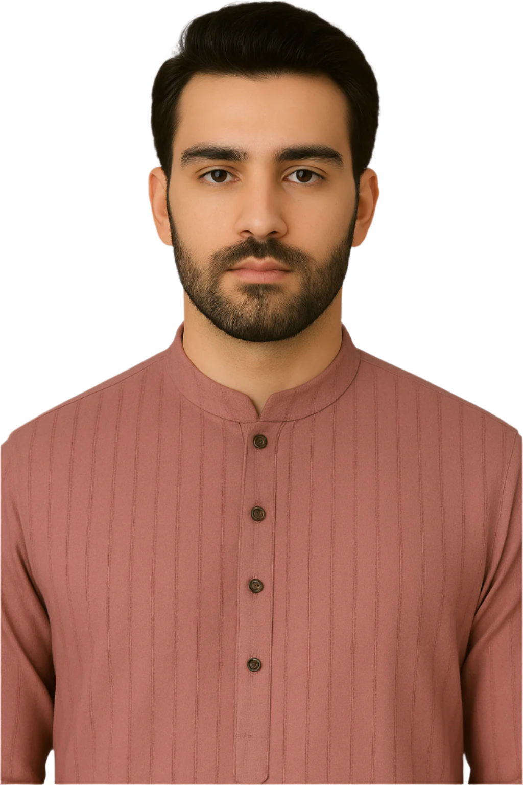 Dusty Rose Textured Knee-Length Kurta with White Pajama