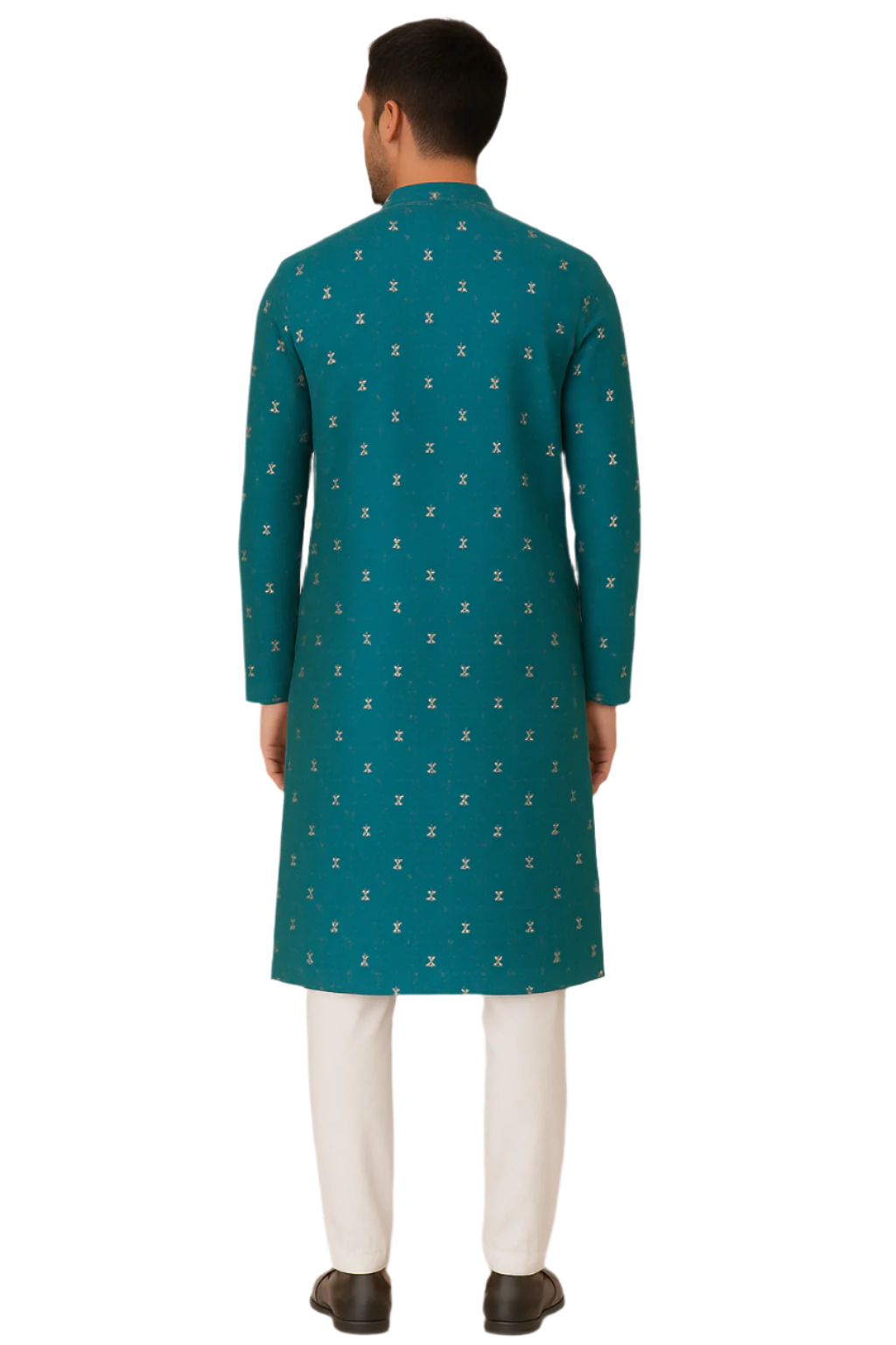Teal Blue Printed Festive Kurta with White Pajama