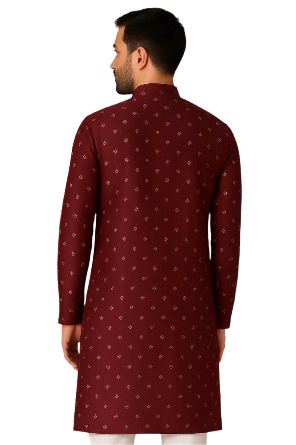 Maroon Kurta with Subtle Gold Motifs and White Churidar