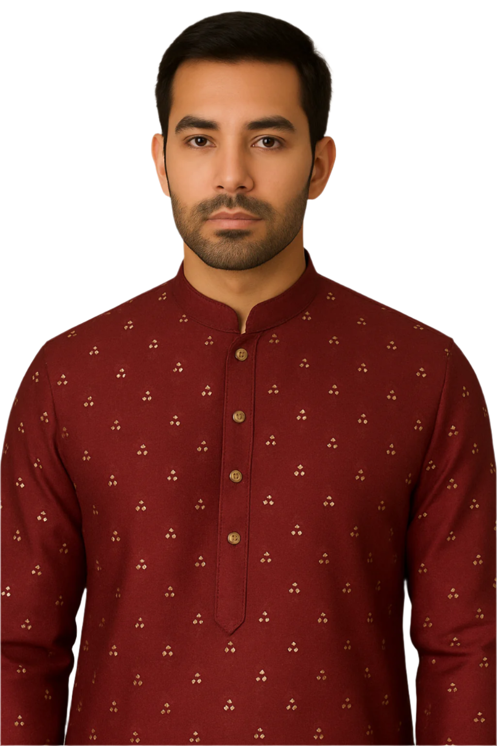 Maroon Kurta with Subtle Gold Motifs and White Churidar