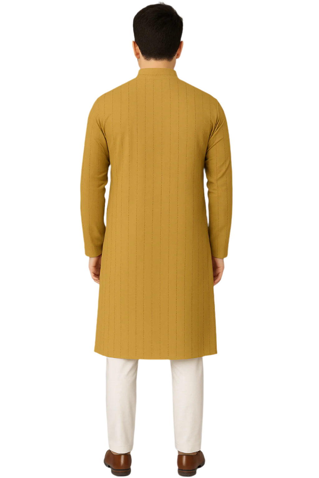 Mustard Textured Knee-Length Kurta with White Pajama