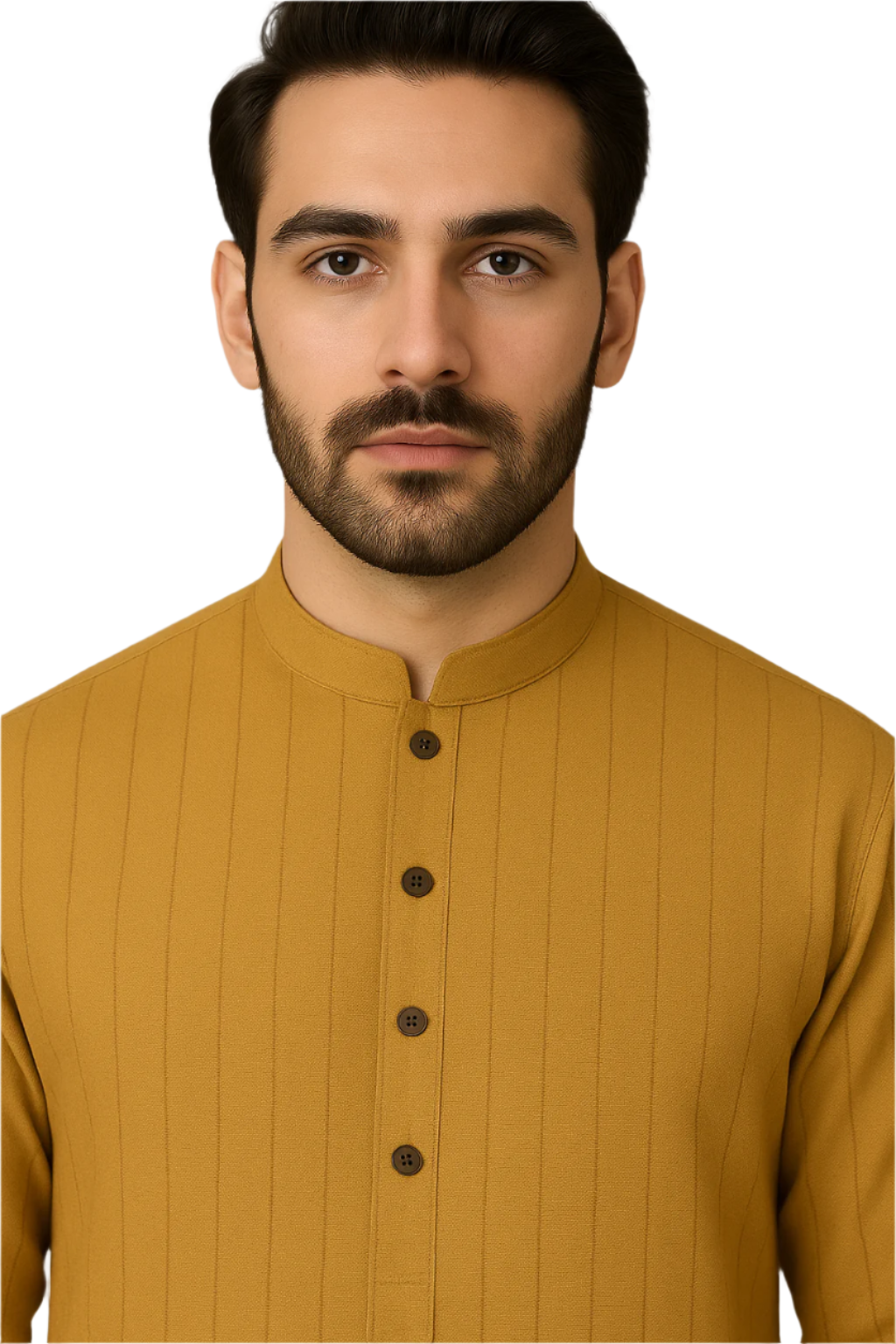Mustard Textured Knee-Length Kurta with White Pajama