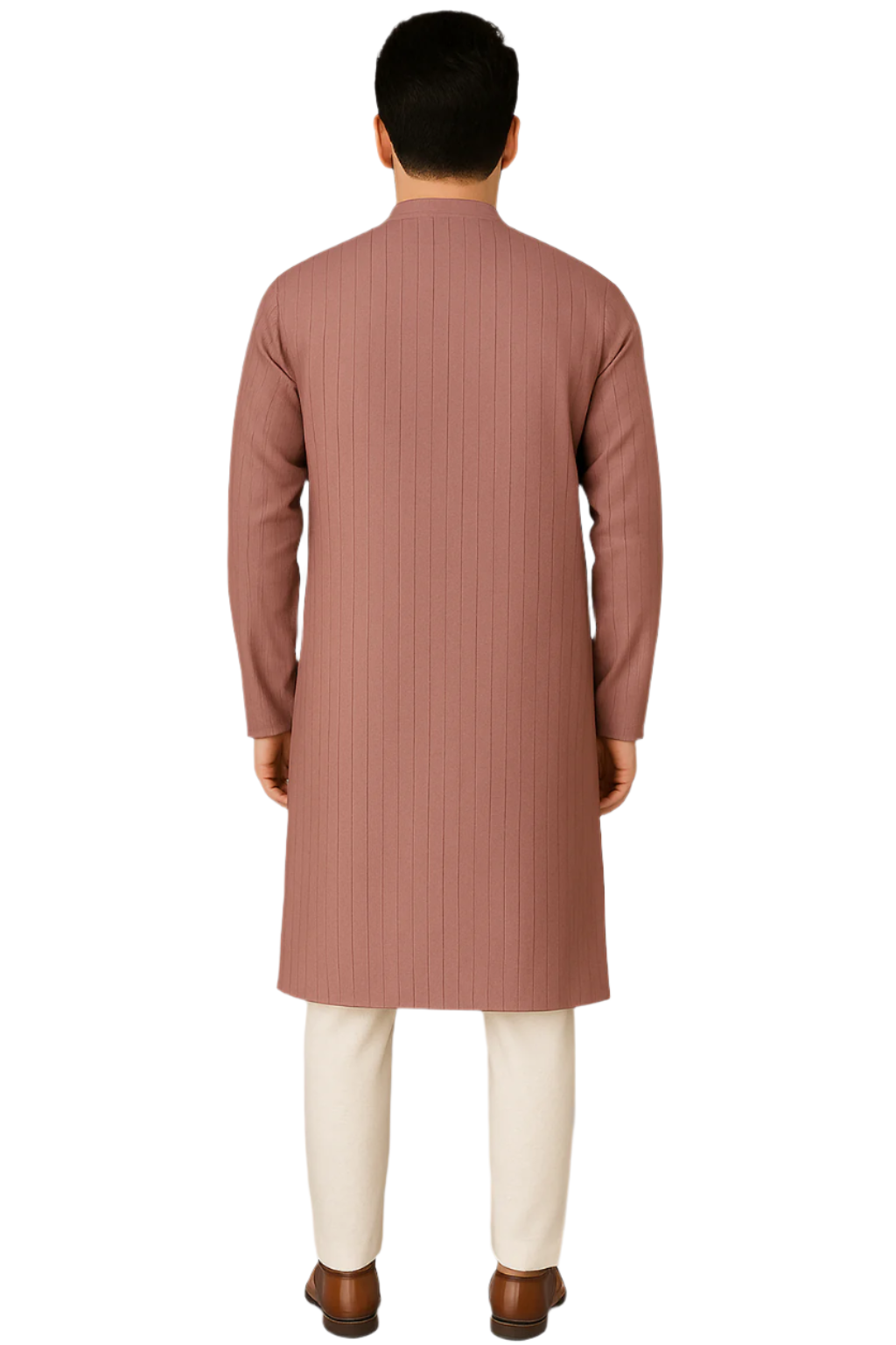 Dusty Rose Textured Knee-Length Kurta with White Pajama