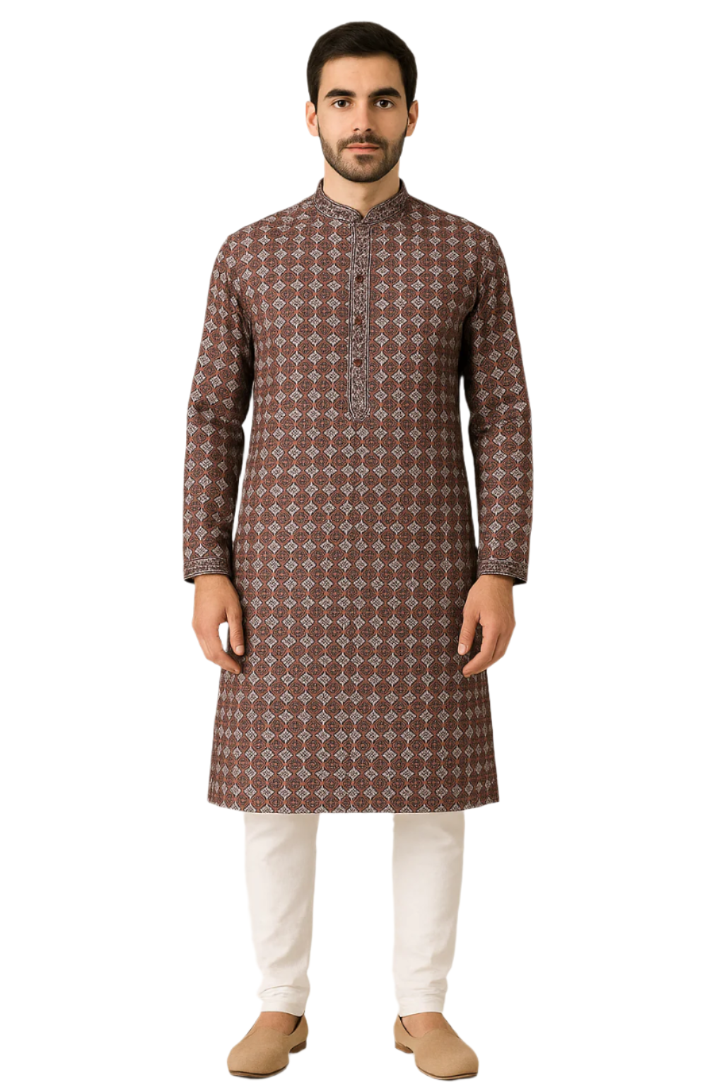Maroon Diamond Print Kurta with White Churidar