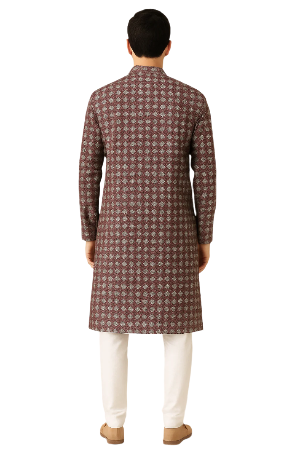 Maroon Diamond Print Kurta with White Churidar