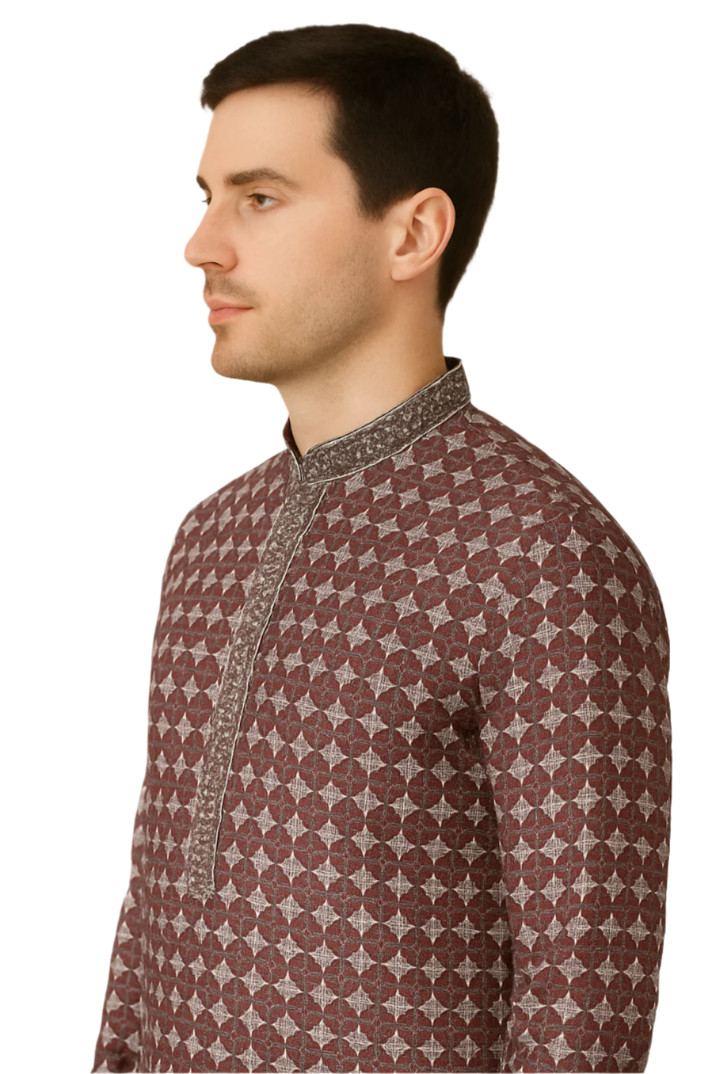 Maroon Diamond Print Kurta with White Churidar