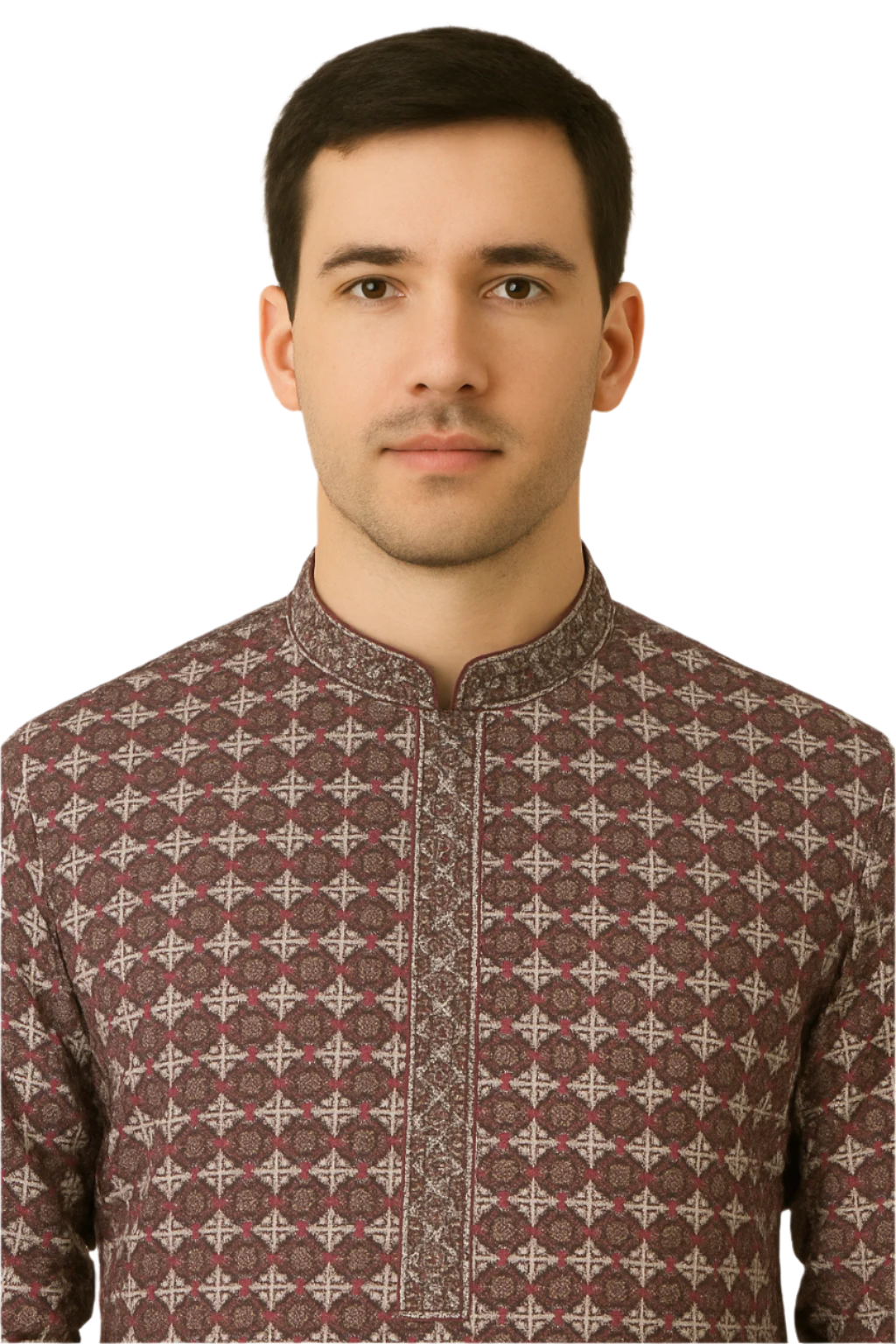 Maroon Diamond Print Kurta with White Churidar