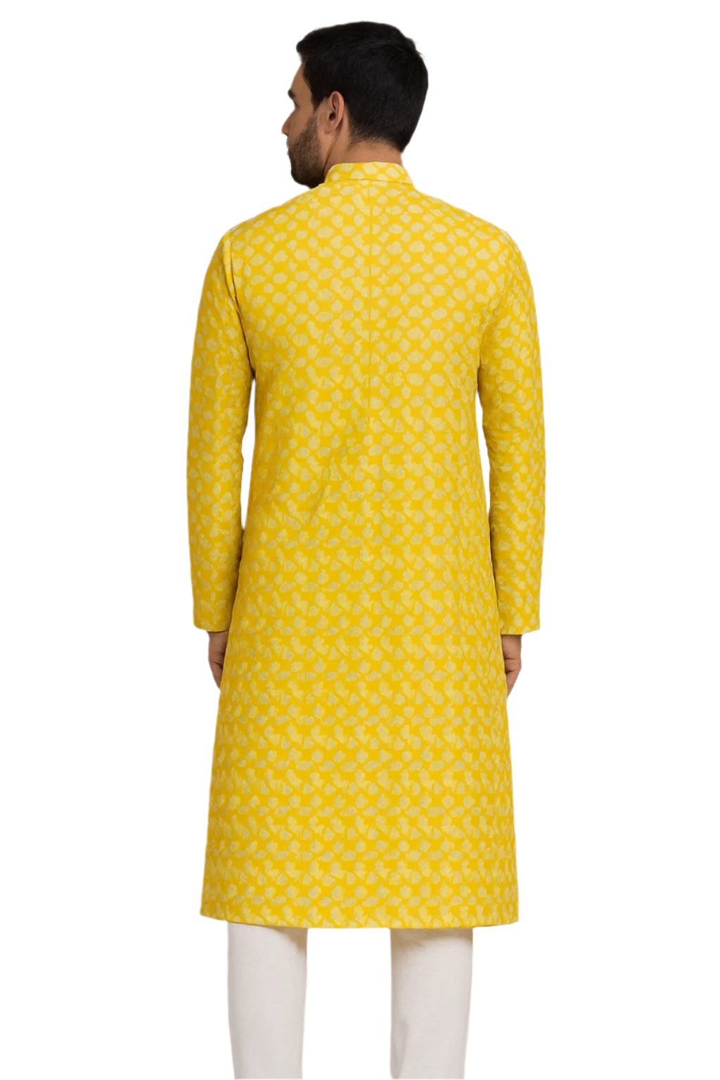Bright Yellow Geometric Kurta with White Churidar – Festive & Fresh Ethnic Style