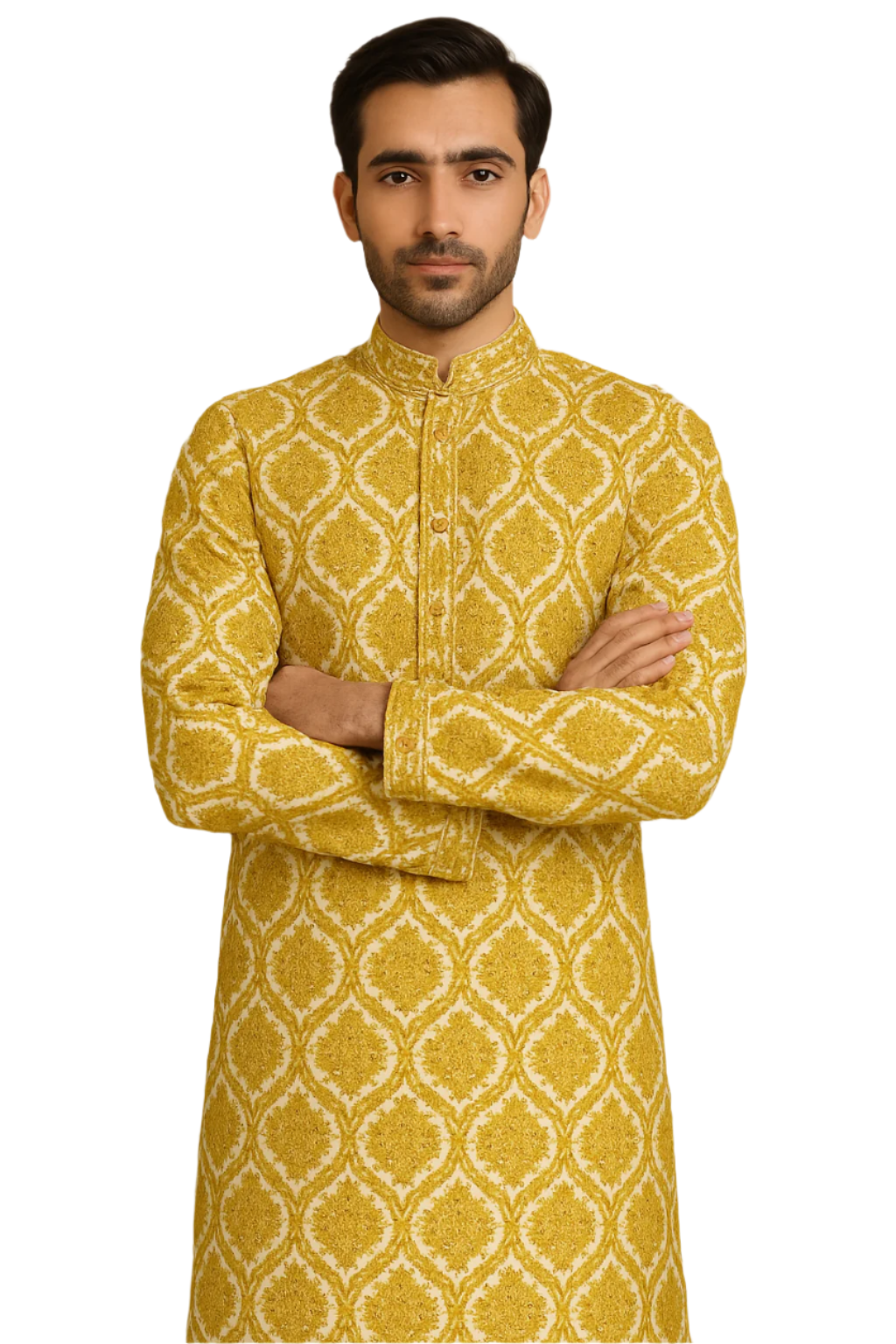 Mustard Yellow Brocade Kurta Set