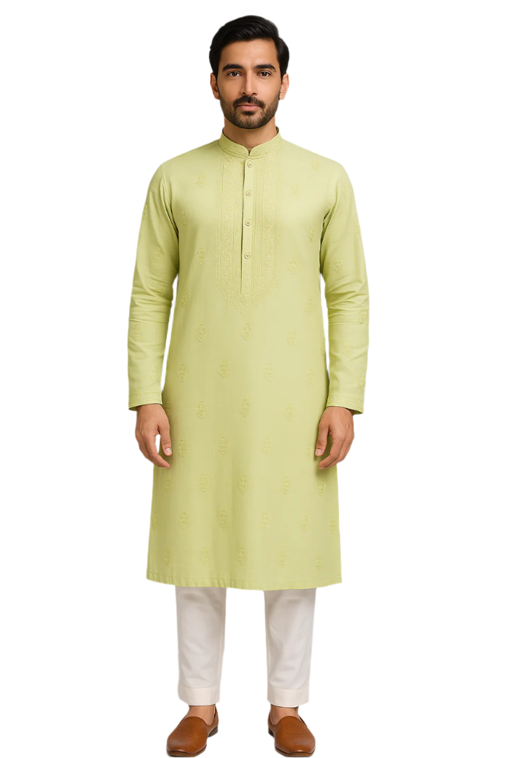 Light Lime Green Embroidered Kurta Set