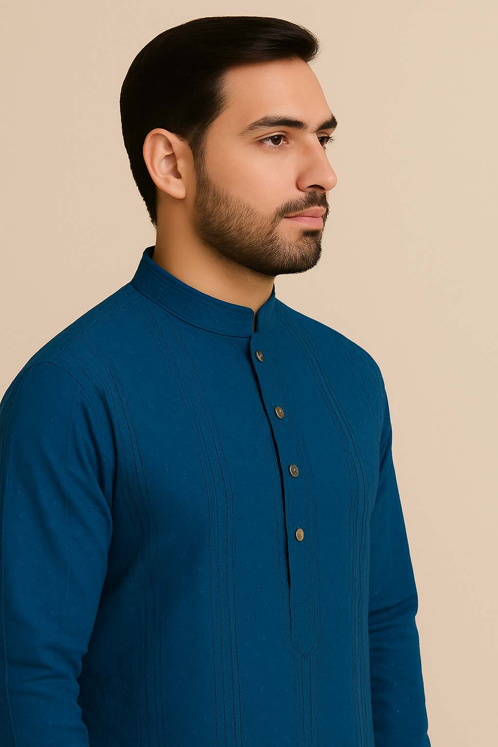 Royal Blue Embroidered Kurta with White Pajama Set