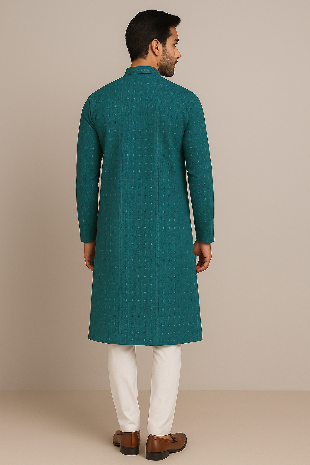 Teal Embroidered Kurta with White Pajama Set