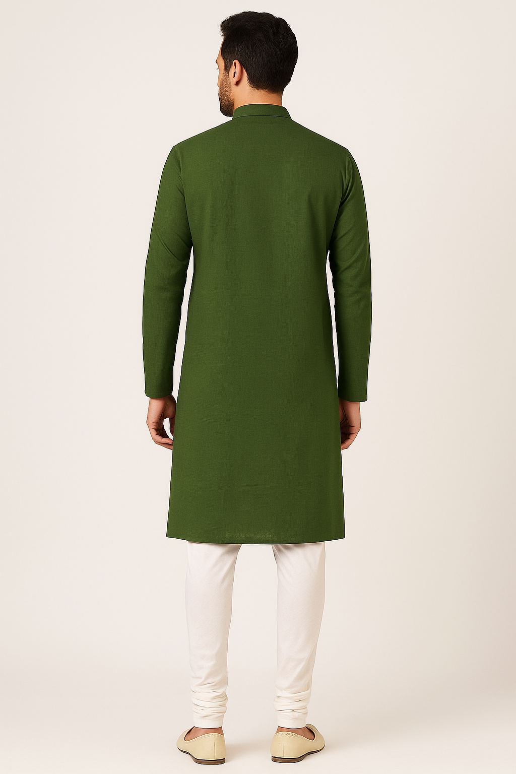 Dark Green Plain Kurta with White Pajama Set