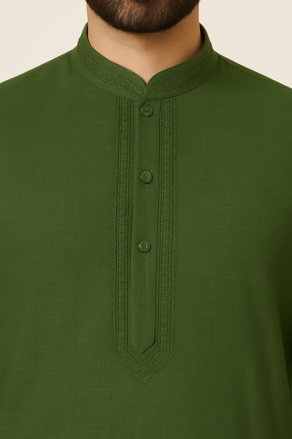 Dark Green Plain Kurta with White Pajama Set