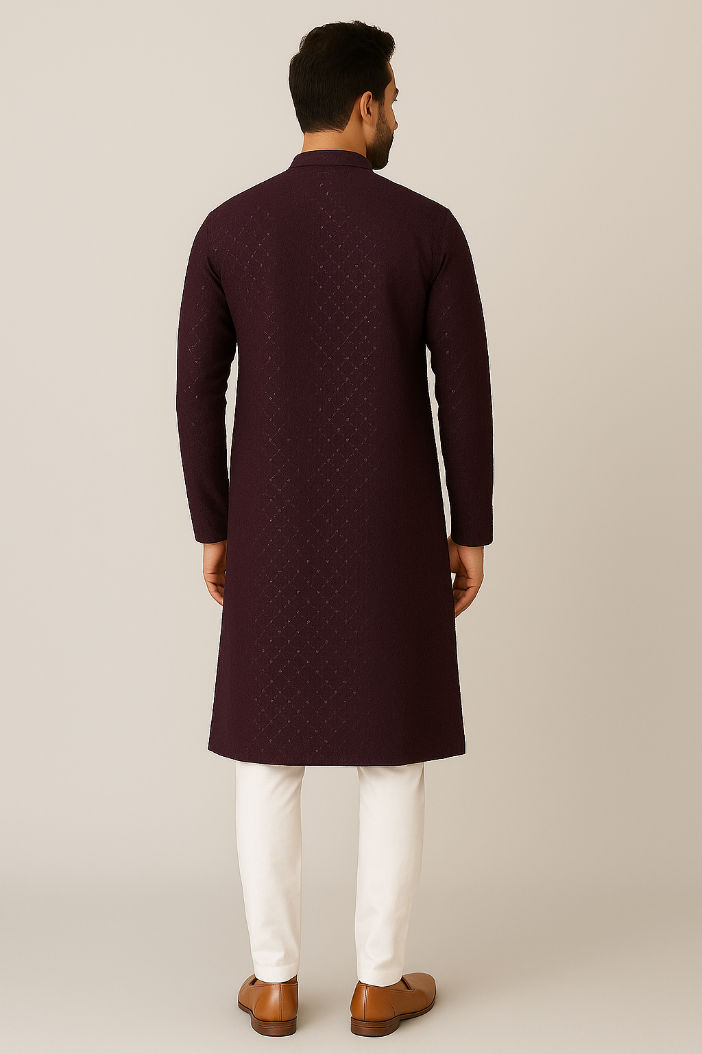 Embroidered Wine Kurta Pajama Set for Men