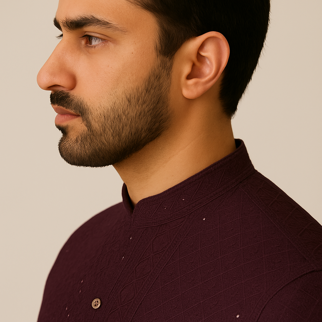 Embroidered Wine Kurta Pajama Set for Men
