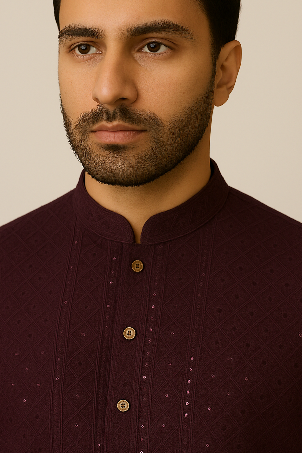 Embroidered Wine Kurta Pajama Set for Men