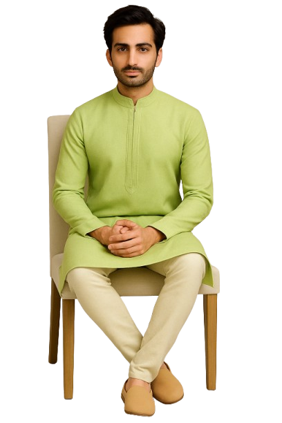 Light Pastel Green Jacquard Kurta with Subtle Embroidery