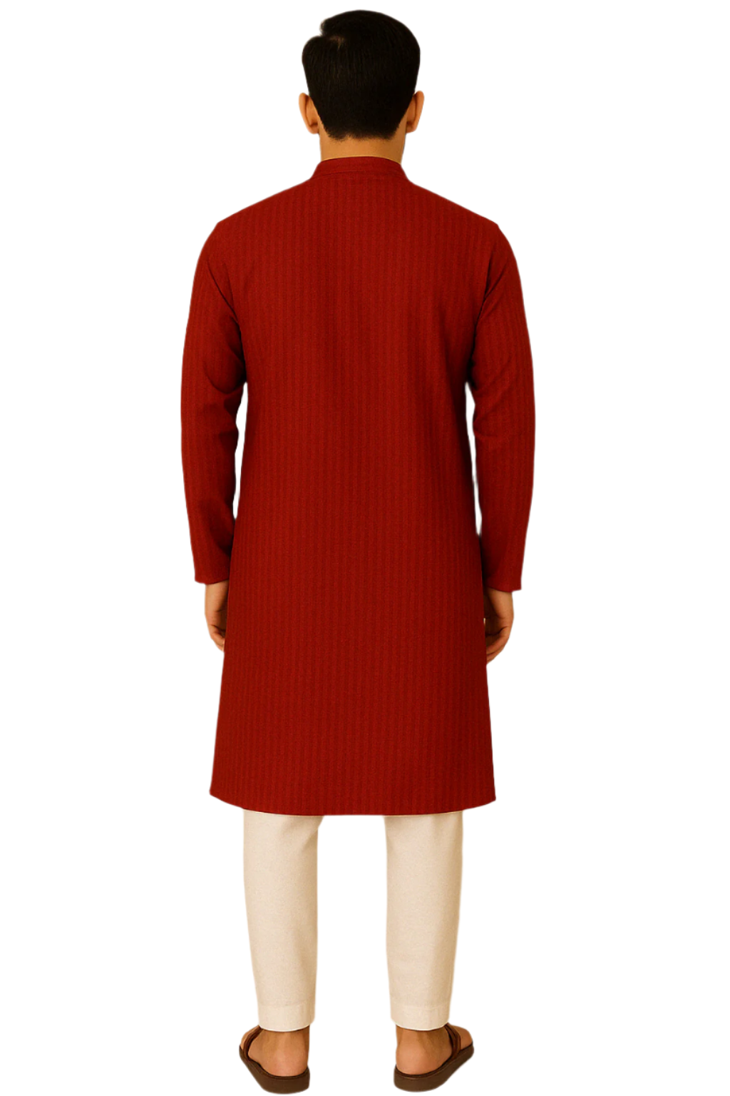 Classic Red Striped Kurta with White Pajama