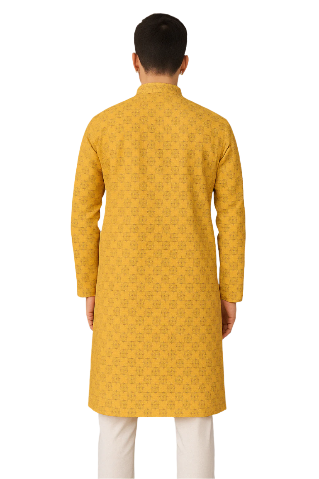 Mustard Yellow Embroidered Jacquard Kurta with White Pajama