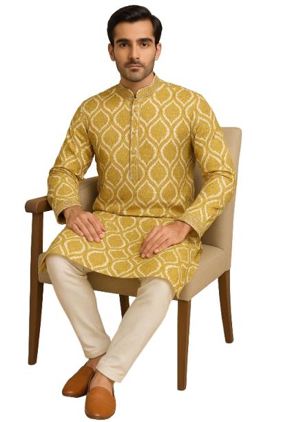 Mustard Yellow Brocade Kurta Set