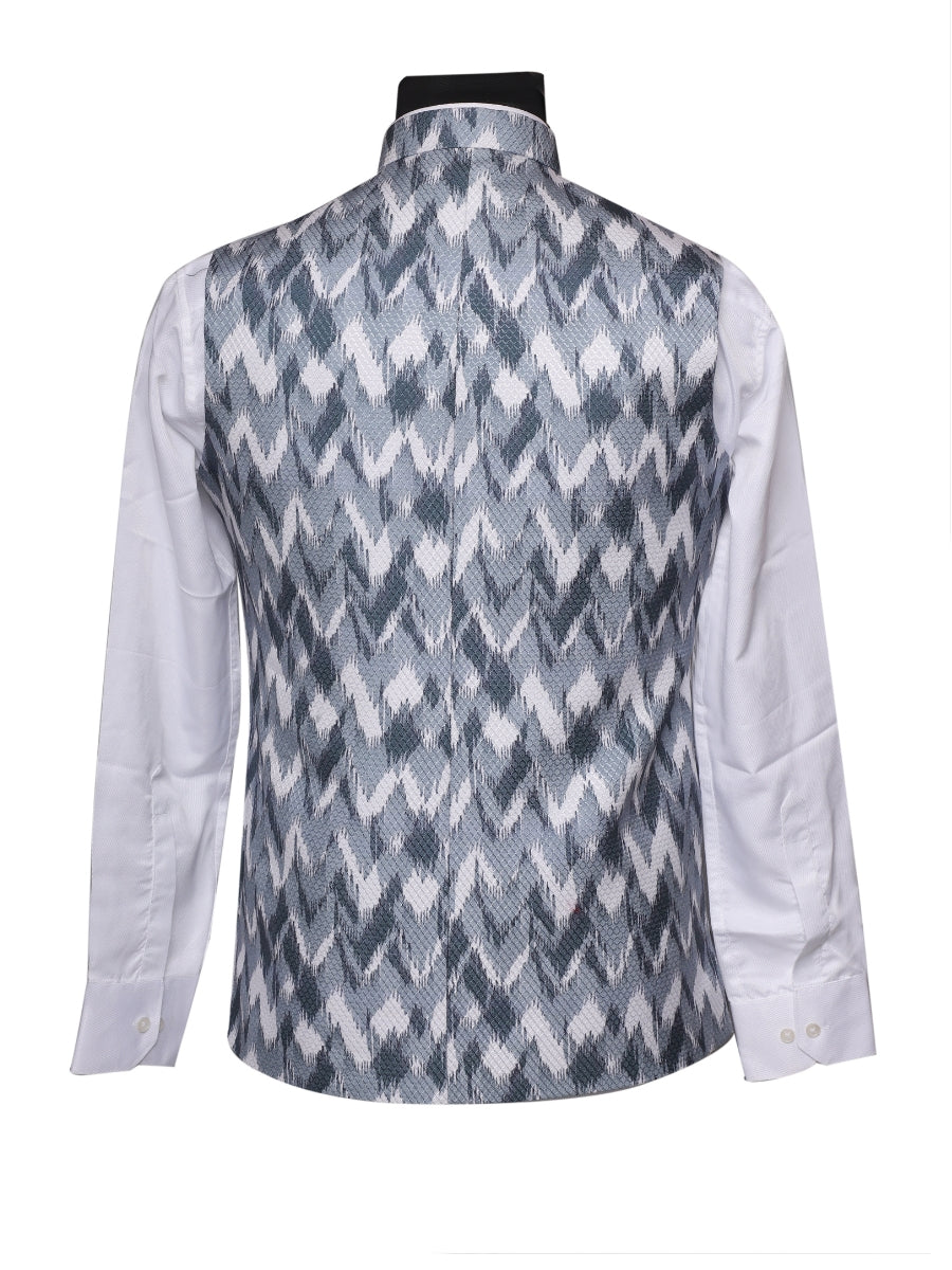 Crochet Printed Grey Jacket Kurta Set Men