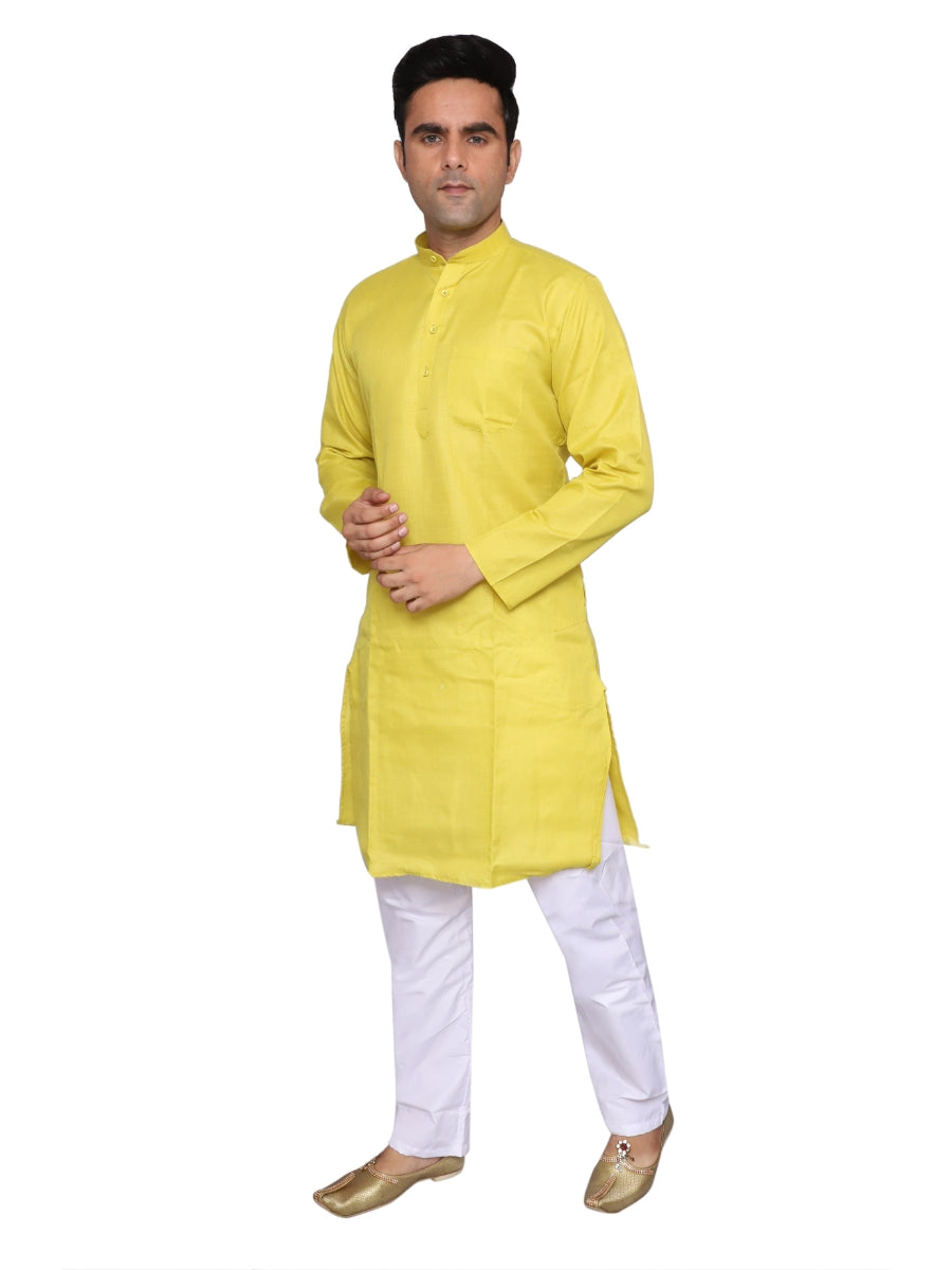 Plain Yellow Kurta Pajama Set For Men