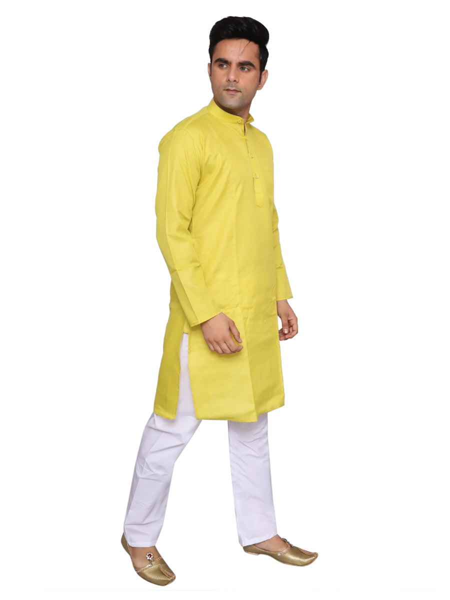 Plain Yellow Kurta Pajama Set For Men