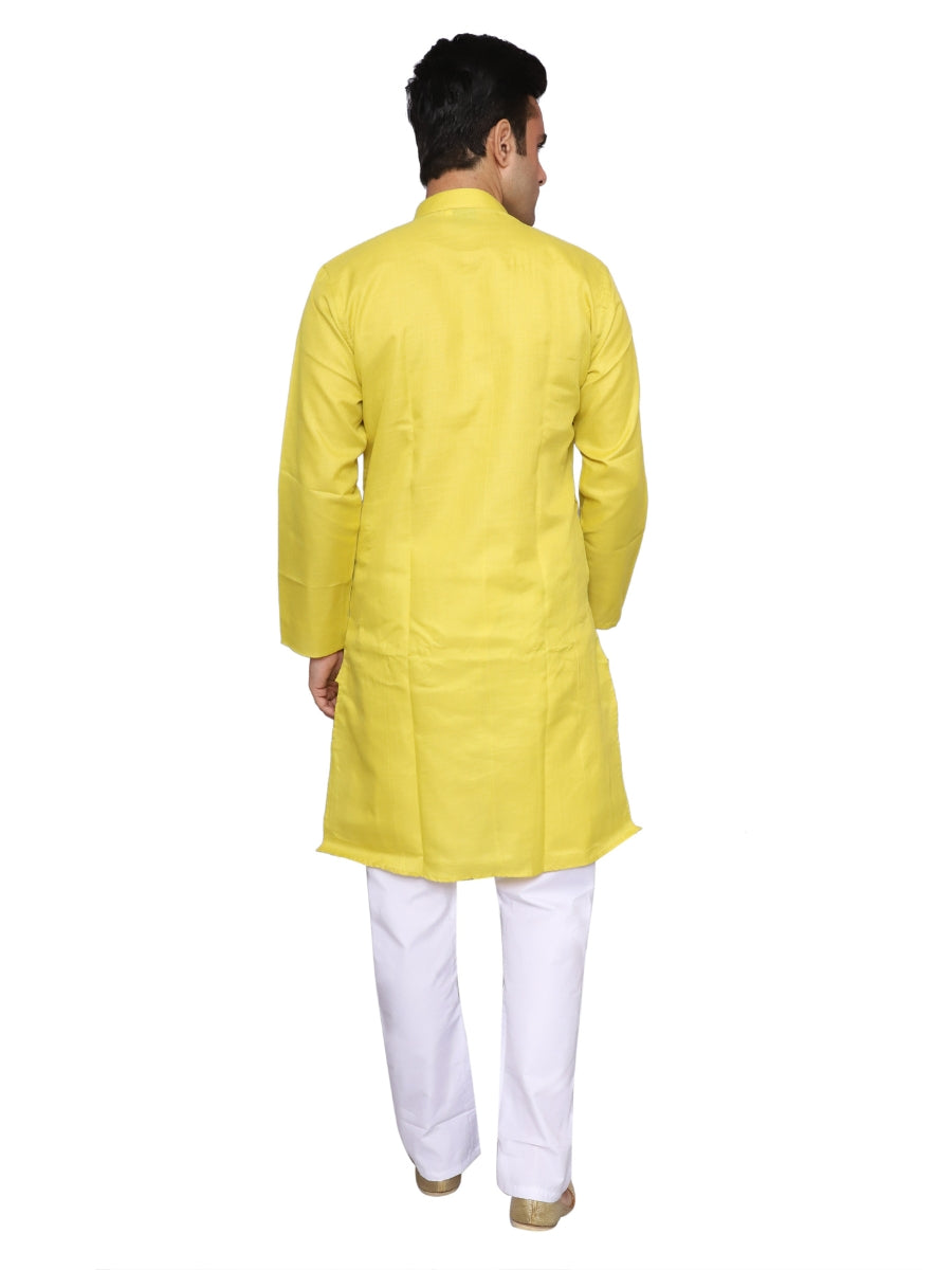 Plain Yellow Kurta Pajama Set For Men
