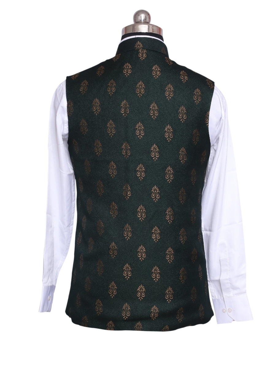 Jacket Kurta Set Banarasi Green For Men