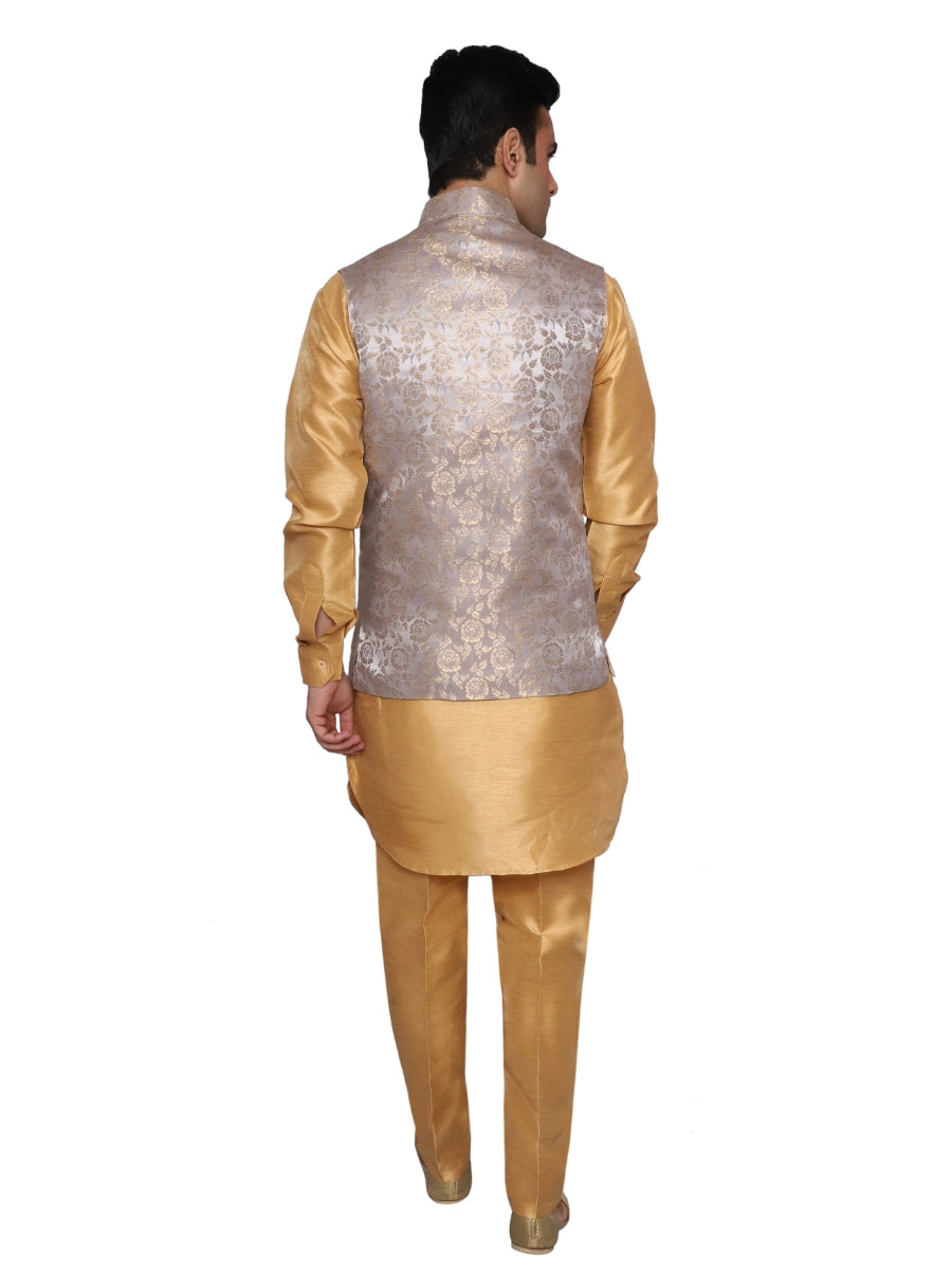 Gold Kurta Pajama With Waistcoat for Men