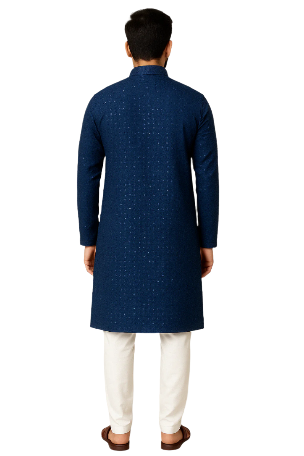 Royal Blue Textured Kurta with White Pajama