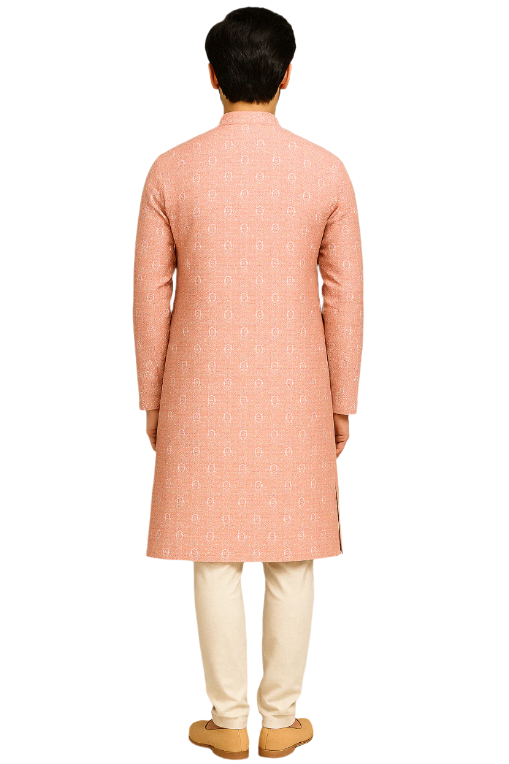 Peach Jacquard Kurta with Subtle Embroidery