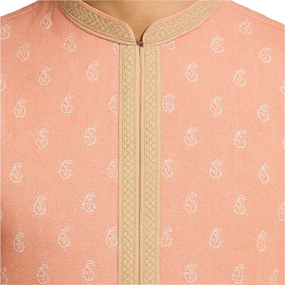 Peach Jacquard Kurta with Subtle Embroidery