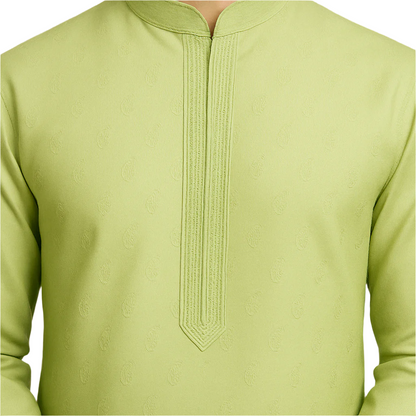 Light Pastel Green Jacquard Kurta with Subtle Embroidery
