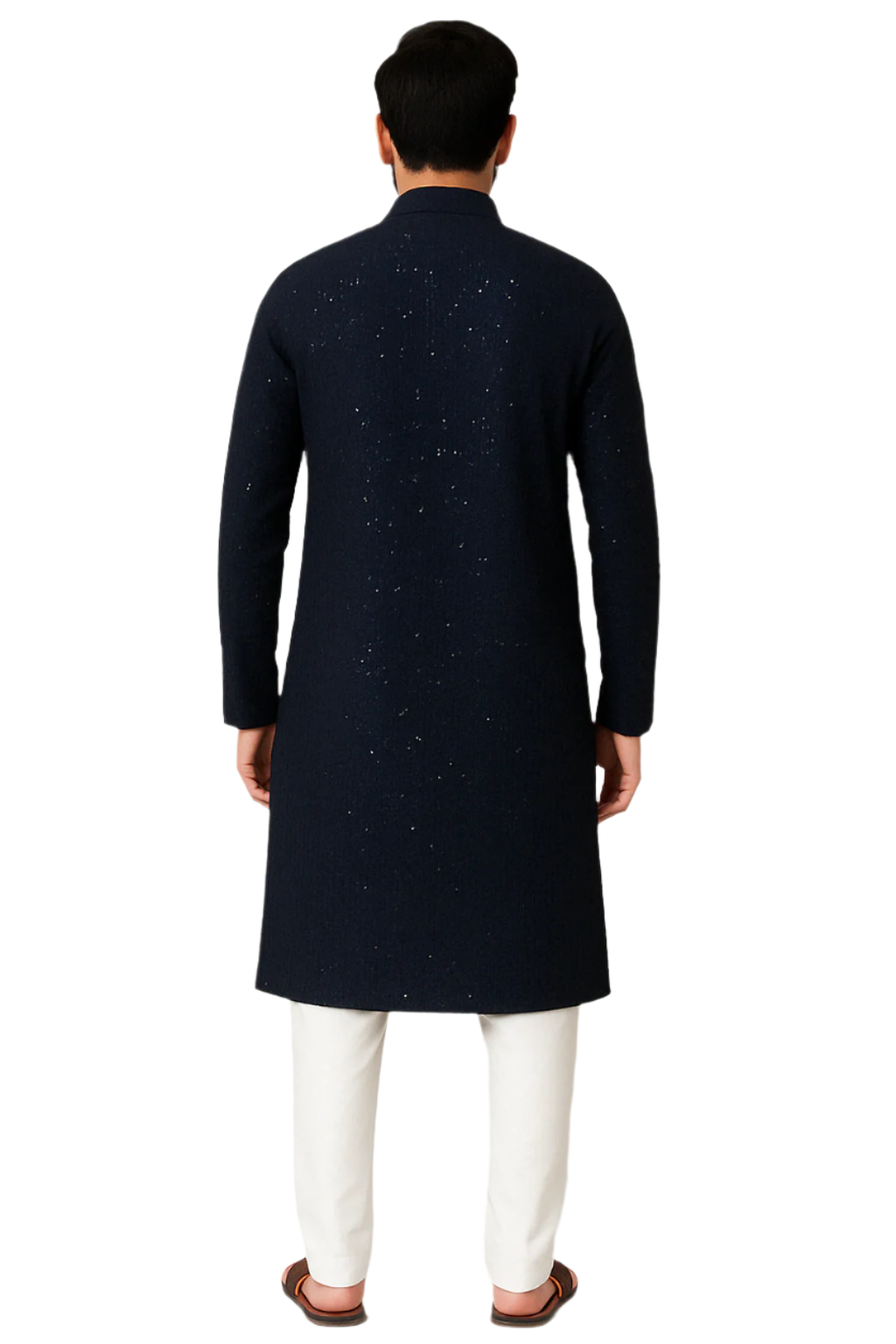 Navy Blue Self-Textured Kurta with White Pajama