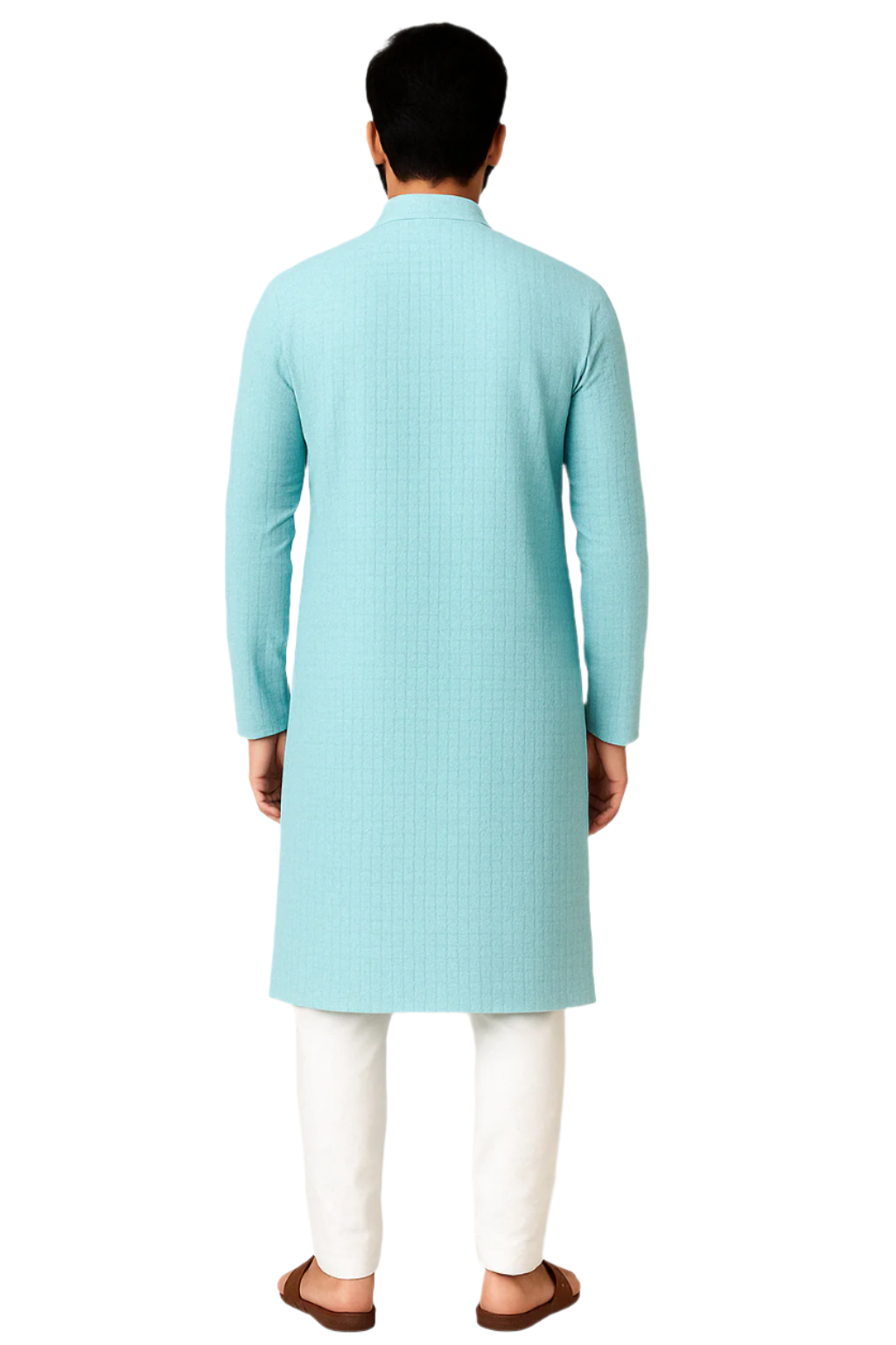 Sky Blue Self-Textured Kurta with White Pajama